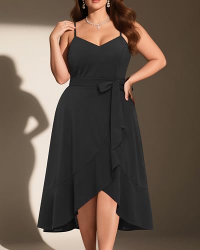 Pinup Fashion Plus Size Cocktail Party Dress - Women Wedding Guest Semi Formal High Low Elegant Midi Dresses3