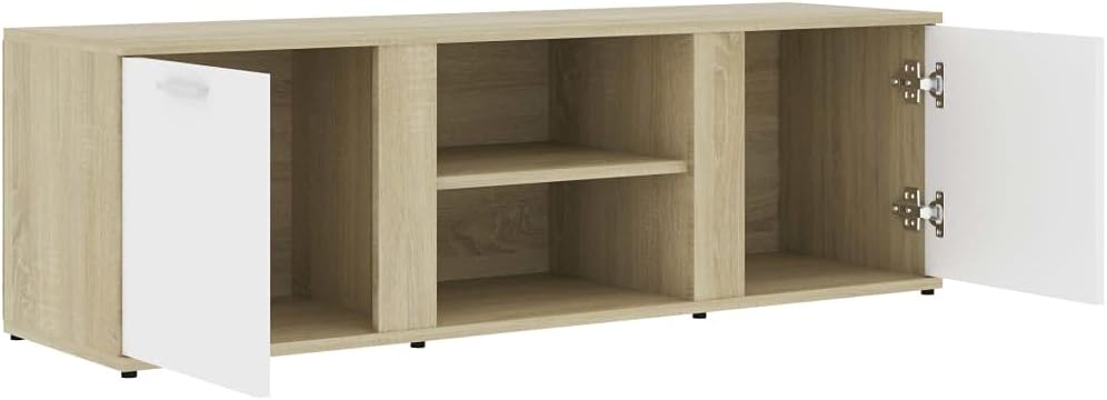 vidaXL Engineered Wood TV Stand - White and Sonoma Oak - Stylish Storage Solution with 2 Doors and 2 Compartments - Easy Assembly