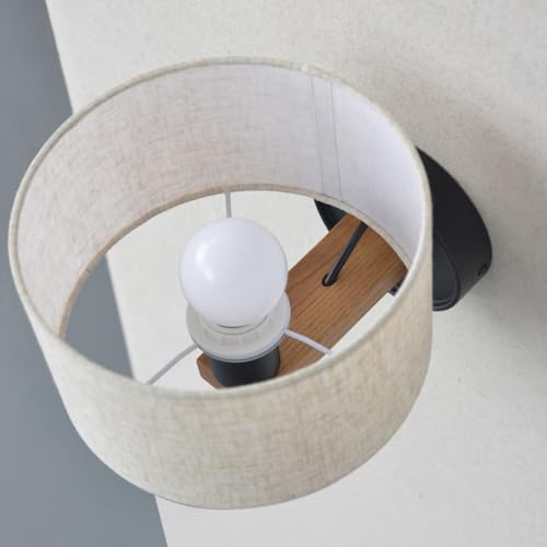 Image of Wall Mounted Bedside Lamp,Hardwired Wall Sconce with Switch,Wall Lamps for Bedroom With Fabric Shade,Vintage Wood Wall Light E26 for Living Room,Dining Room,Hallway,Stairway,Lampara para sala de Pared