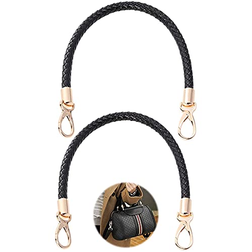 Asas para Bolsos, 2 Piezas Asas de Piel para Bolsos Asas Negras con Metal Ganchos para Bolsos de Mujer, Bandoleras