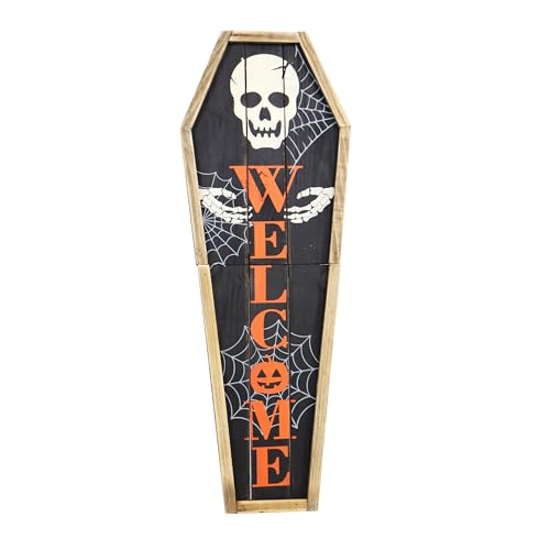 Haunted Hill Farm 33-in. Wood Coffin Welcome Sign with Folding