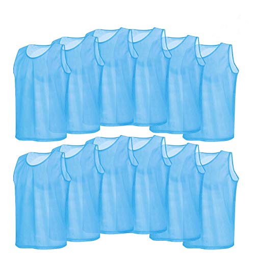 12pcs Maillots Gilet de Sport Adultes Chasuble Veste Survêtement Hommes d'Entraînement Respirant en Maille pour Football Basket-Ball Rugby (Couleur : Bleu)