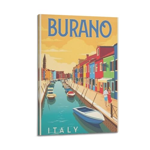 Poster Italie Burano vintage koanga | Peinture sur toile murale et image d'art moderne