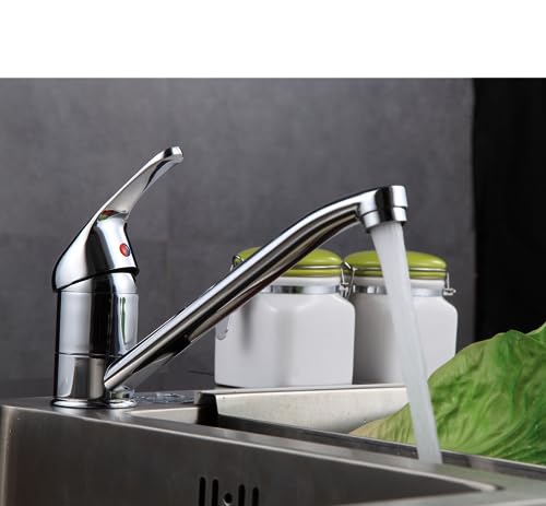 Kitchen Bathroom Sink Tap Single Lever Mono Basin Mixer Tap Faucet with Swivel Spout, Easy to Installation,with UK Standard Hose & Fittings Solid Brass Contruction Chrome Finished