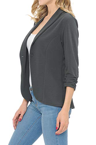 MINEFREE Women's 3/4 Ruched Sleeve Lightweight Work Office Blazer Jacket Charcoal 3XL - Thumbnail 3