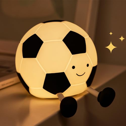 Football Night Light, Cartoon Football Lamp Squishy Silicone Baby Nursery Night Light With 3 Level Dimmable Rechargeable Bedside Touch Lamp Nightlight Gifts for Kids Toddler Bedroom Home Office Decor