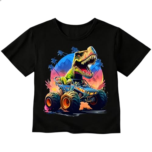 Zcaynger Toddler Boys Dinosaur Monster Truck T Shirt Kids Cotton Graphic Tee Short Sleeve Summer Tops 2-10T