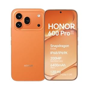 HONOR 600 Pro 5G Smartphone Handy, 6,57" 120Hz AMOLED, 200MP Triple Kamera, 6400mAh Akku, 80W Schnellladung, IP68/IP69K, Snapdragon 8 Elite, MagicOS 10 (Orange, 512, GB, 12, GB)