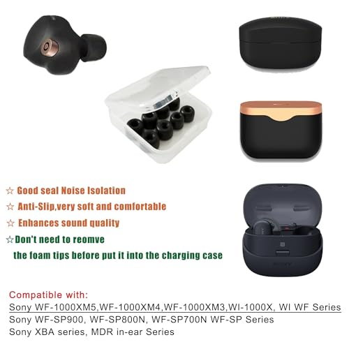 Image of Luckvan Memory Foam Tips for Sony WF-1000XM4 Ear Tips Replacement WF-1000XM5 Foam Tips for Sony Earbuds WF-1000XM3 WF-SP900 WF-SP800N WF-SP700N WF WI Series Fit Sony Charging Case 4 Pairs L Black