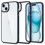 Spigen 【創業18年の技術力】 iPhone 15 ケース クリア 耐衝撃 黄変なし 米軍MIL規格取得 ストラップホール 透明 TPU バンパーケース 2重構造 レンズ保護 擦り傷防止 ワイヤレス充電対応 ウルトラ・ハイブリッド ACS06801 (ネイビー・ブルー)
