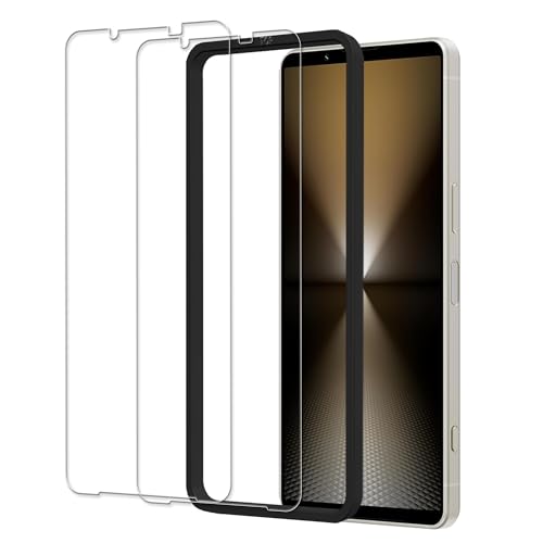 HUAKE 国産硝子素材製 対応 Xperia 1 VI 第6世代 SO-51E SOG13 XQ-EC44 / Xperia 1 VII SO-51F / XQ-FS44 用 ガラスフィルム【ガラスフィルム(2枚) +ガイド枠付き】 強化 ガラス 硬度9