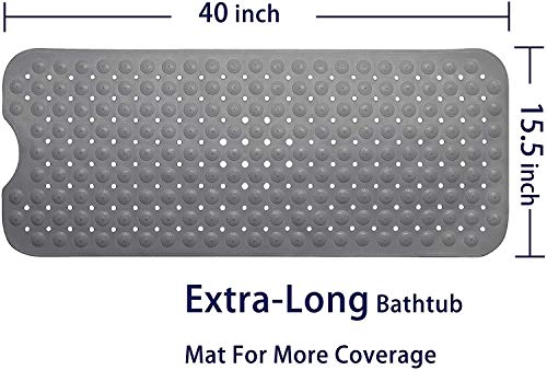 Image of pepplo Bath Tub Mat, 40 x 16 Inches Non-Slip Shower Mats with Suction Cups and Drain Holes, Bathtub Mats Bathroom Mats Machine Washable (Grey)