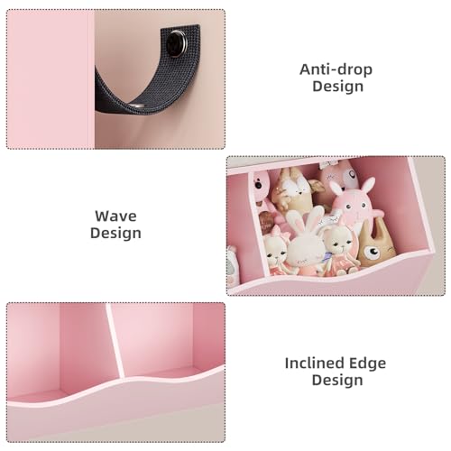 Amyove Kids Bookshelf and Bookcase Toy Storage Multi Shelf with Cubby Organizer Cabinet and Drawers for Boys Girls, for Children's Room, Playroom, Hallway, Kindergarten, School (Light Pink)