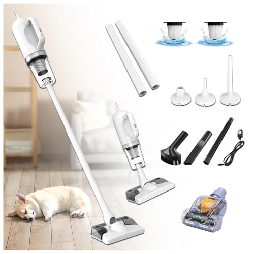 LRF-yxkj Aspiradora Fregona Sin Cable 5 in 1 Batería Recargable USB,Depósito 200 Ml, Escoba Aspiradora Sin Cable con 2000mah*3 Baterías para Mascotas/Alfombras/Coche/Suelos Duros/Cama