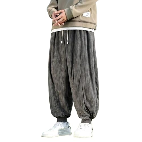Men Baggy Harem Pants Japanese Elastic Waist Drawstring Wide Leg Pants Casual Loose Trousers