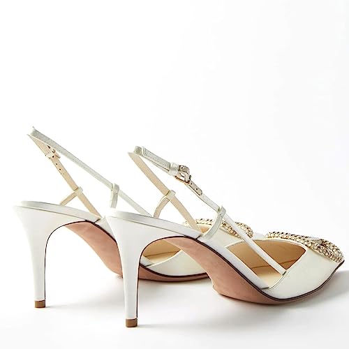 Image of BlingQueen Women Heeled Slingback Sandals Closed Pointed Toe Stiletto High Heels Patent Leather Pumps Slip-On Backless Evening Prom Party Dress Shoes