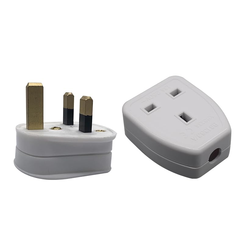 TEWOXIN 1 Set 3-Pin UK Rewireable Plug with Detachable Socket Set, 13A 250V, DIY Electrical Connector for Home Appliances, Power Tools, Extension Cords - White(UK plug+UK socket-（1 set-White）)