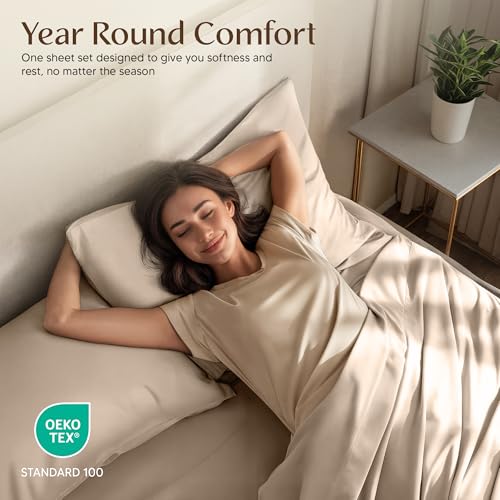 Image of Utopia Bedding California King Sheet Set - 4 Piece Bed Sheets for Cal King Size Bed, Soft and Breathable Microfiber, Includes 1 Fitted Sheet, 1 Flat Sheet and 2 Pillowcases (Beige)