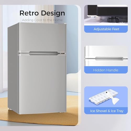 Image of Kismile Mini Fridge with Freezer, 3.2 Cu.Ft Compact Mini Refrigerator with Double 2 Door, Adjustable Temperature, Full Size for Bedroom /Apartment /Office /Dorm, Grey