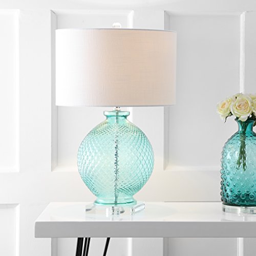 JONATHAN Y JYL2003A Estelle 26" Glass and Crystal LED Table Lamp Coastal,Contemporary,Transitional for Bedroom, Living Room, Office, College Dorm, Coffee Table, Bookcase, Aqua