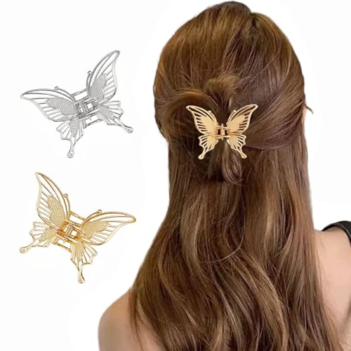 Ypkia 2 Stück Schmetterling Haarklammer Klein Metal Haarspangen Damen Gold Und Silber Set Für Frauen Und Mädchen