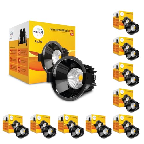 Image of wipro 12w Alpha Trimless Black COB | Neutral White (4000K) | Aluminium PDC Heat Sink | Sharp Beam Angle with Reflector for Home, Office and Store Cabinet Display | Pack of 10
