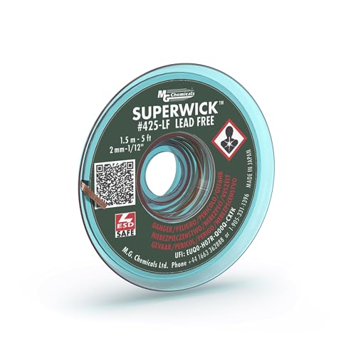 MG Chemicals 425-LF Desoldering Braid #3 Fine Braid Super Wick for Lead Free Solder, 0.075" Width x 5' Length