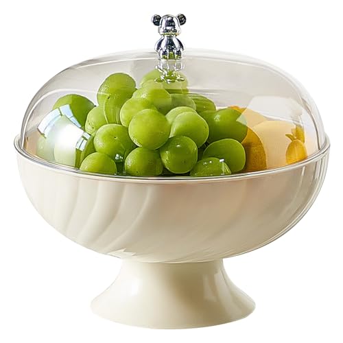 Frutero con tapa, frutero grande de 9,7 x 9,5 pulgadas, cesta de fruta transparente con orificios de drenaje, cuenco decorativo con pedestal para encimera de cocina, aperitivos de pan y verduras,
