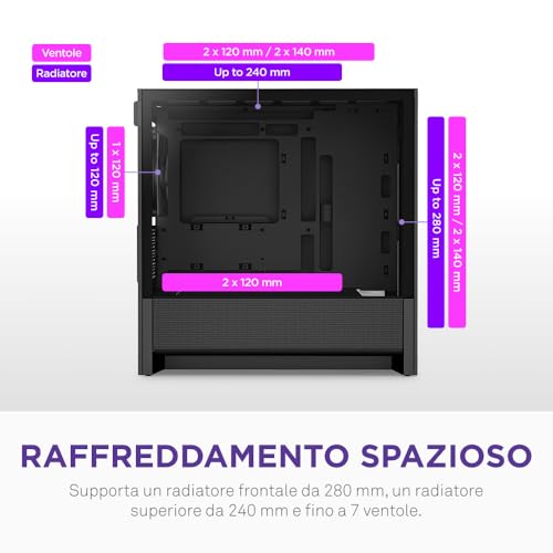 H3 Flow – Case PC Gaming Micro-ATX – Flusso d'aria ottimizzato – 1 ventola 120mm inclusa – GPU full-size – Radiatore 280mm frontale, 240mm superiore – Scheda madre con conn. posteriore – Nero - Cuffia gaming - Immagine 4