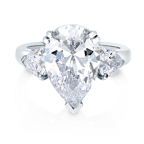 Berricle Sterling Silver 3-Stone Wedding Engagement Rings Pear Cut Cubic Zirconia Cz Statement Anniversary Ring For Women, Rhodium Plated Size 7.5 #TOP1