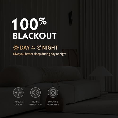 Image of FMFUNCTEX 100% Blackout Curtains for Bedroom, Beige Curtains 84 Inches Long Textured Thermal Insulated Curtains for Living Room Drapes, Black Out Drapery Grommet Room Darkening 2 Panels, 40 inch W x 84 inch L