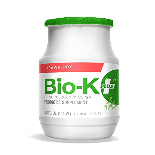 Bio-K + Drinkable Probiotics for Women & Men, Strawberry Flavor, 50 Billion Live and Active Bacteria, Fermented Dairy - Shipped Cold (6) Bottles, 3.5 fl. Oz