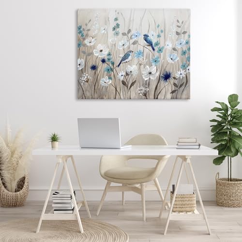 Image of Birds Floral Meadow Blossoms, 36 x 48 Inch Canvas Wall Art | Stupell Industries . By Nan . Ready to hang . Nature inspired decor . Made in USA