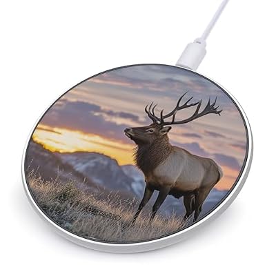 Red Deer Bull Elk Sunset Wireless Charger Portable Fast Charging Pad Lightweight Wireless Charging Pad 10W Slim Charging Station for Phone Charger Mat for Travel Home Office Desk