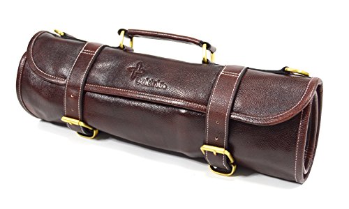 image for Boldric 9 Pocket Leather Chef Knife Roll Bag With Shoulder Strap – P