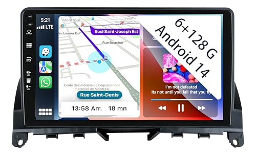 【6+128GB】 Autorradio Android 15 de 9 Pulgadas Radio para Mercedes Benz C-Class W204 S204 2007-2010 Carplay Car Play inalámbrico Navi Pantalla Navegación Reproductor Bluetooth Estéreo