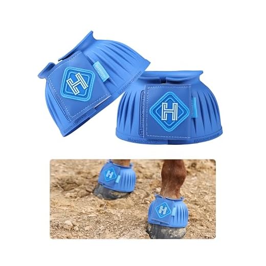 Harrison Howard 2/Pack Rubber Pull-on Bell Boots with Upgraded Leather Touch-Close Tape, Hoof Overreach Protection for Horses, Bell Boots for Horses, Extra Thick Rubber for Durability Cobalt Blue L