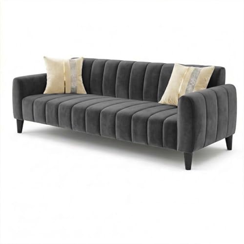 Image of CASASTYLE Harmelia 3 Seater + 1 Seater + 1 Seater Fabric Sofa Set (Dark Gray) with Velvet Finish | Durable Comfort | Ideal for Living Room