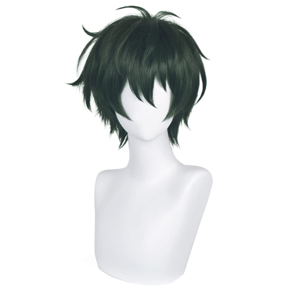 Amagi Hiiro Warped Short Red Wig Lifelike Daily Green Silver Synthetic Hair Full Head Cover Daily Cute Anime Halloween Carnival Comic Exhibition Cosplay Hair Natural COS Ombre (Kagehira Mika)
