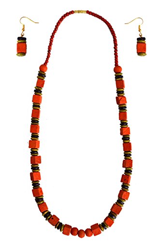 Collar de madera artesanal y pendientes exclusivos hechos a mano