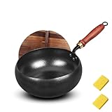 【Fast & Even Heating for Delicious Results】Featuring a wide, flat bottom and deep-wall design, this iron wok distributes heat quickly and evenly—locking in flavor while preserving the natural texture and nutrition of your ingredients. 【Uncoated & Hea...