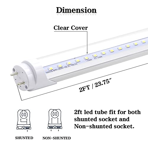 Kalina 2Ft Led Tube Lights, 24" 8W(25W Fluorescent Bulb Replacement) Led Tube Light Fixture, Two Pin G13 Base, 5000K Daylight White, Works Without Ballast, Dual-Ended Powered, Clear Cover, Pack Of 4 #TOP1
