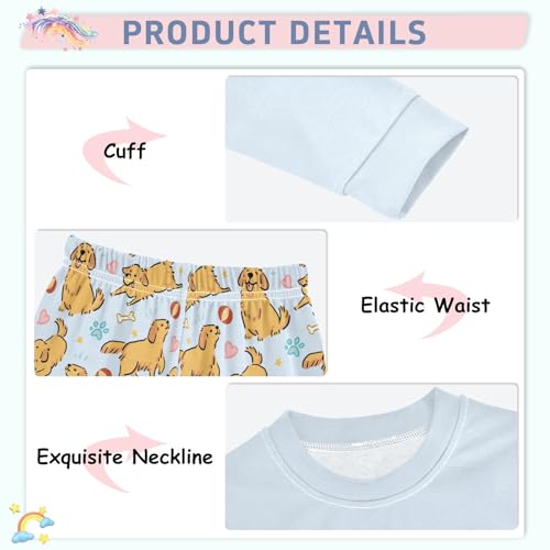 Golden Retriever Cute Blue Cute Pajama Sets Long Sleeve Top and Pants, Snug Fit Sleepwear for Night Wears4