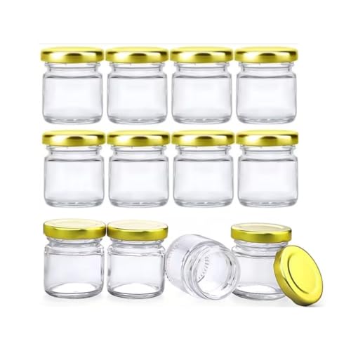 Image of Glassbunny Round Mini Clear Honey Jars for Wedding Favor, Baby Shower, 33 Gram Small Glass Favor with Airtight Gold Lids, Gift Jars, Jam, 1 oz, Pack of 12