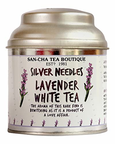 Image of SAN-CHA Tea Boutique | Lavender White Tea | Silver Needle Loose Leaf | 25g | Floral, Delicate Tea | Supports Calmness & Relaxation | Since 1981