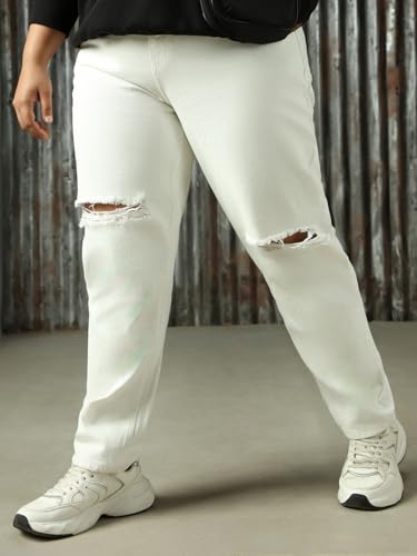 Image of High Star Women Cotton Washed Mom Fit Casual High-Rise Jeans