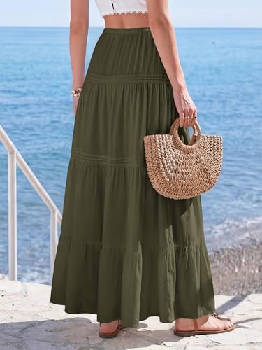 BTFBM Spring Skirts for Women 2026 Summer Boho Beach Vacation Clothes Casual Pleated High Waisted Flowy Maxi Skirt(Army Green, X-Large) — view 3
