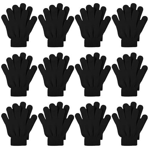 Cooraby 12 Pairs Kids Winter Magic Gloves Children Stretchy Warm Magic Gloves Boys or Girls Knit Gloves for 6-12 Years