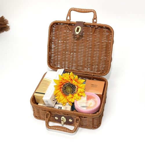 ORCHID M30 * 21 * 12Imitation Rattan Picnic Basket Storage Basket Decorative Prop Suitcase Vintage Storage Hamper Makeup Organizer Picnics Wedding Summer Party and BBQs Picnicware Christmas gift