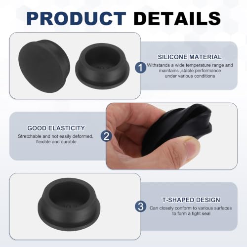 Image of MECCANIXITY 11pcs T-Shaped Silicone Plugs 40.3mm 1-19 /32 Inch Dia Snap in Plug Hole Seal Cover Round Rubber Stopper for 39-40.3mm Holes Kitchen Rubber Bulkheads Waterproof Sealing, Black